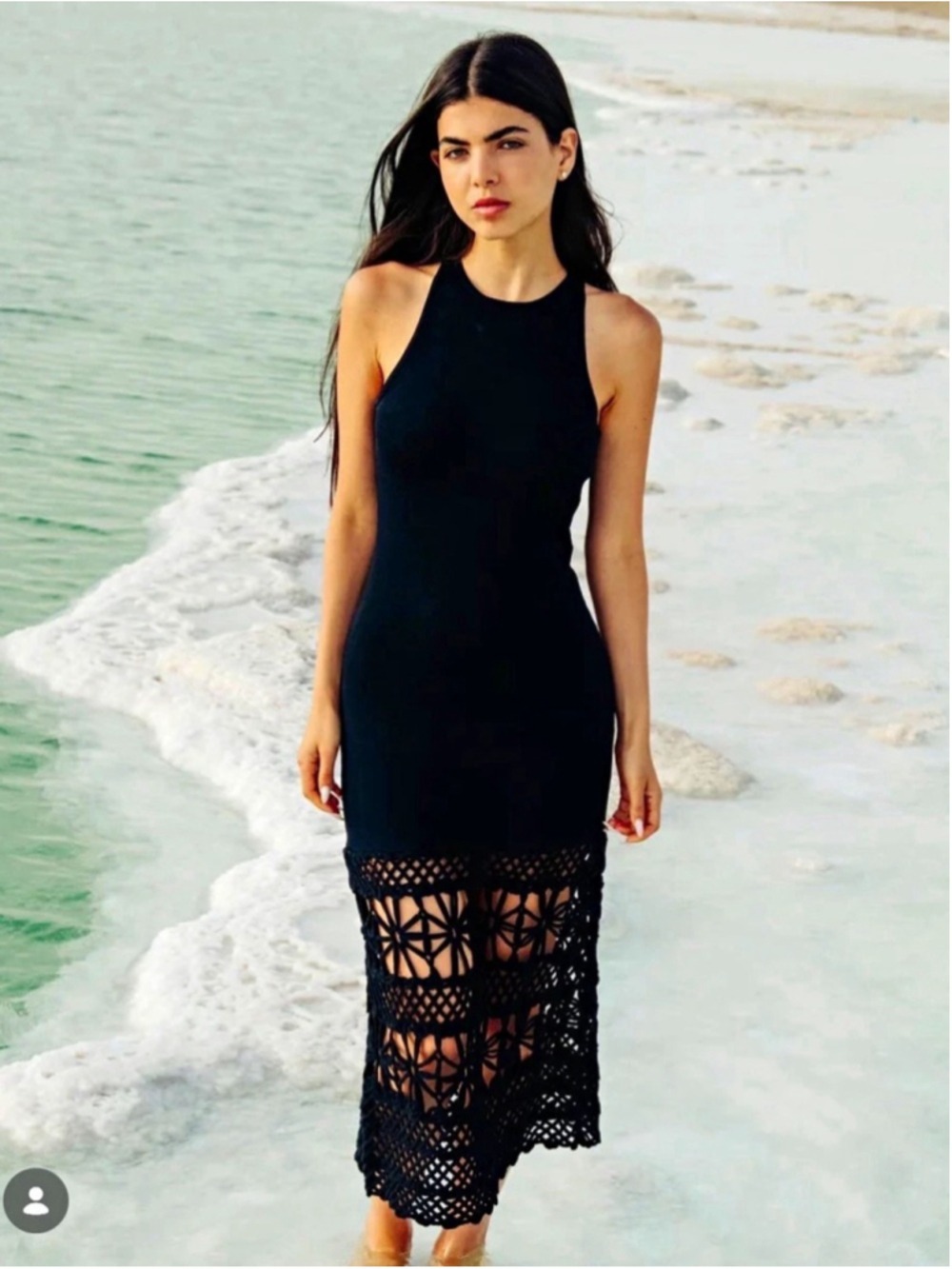 New Ronny Kobo Nina Crochet Dress in Black size XS